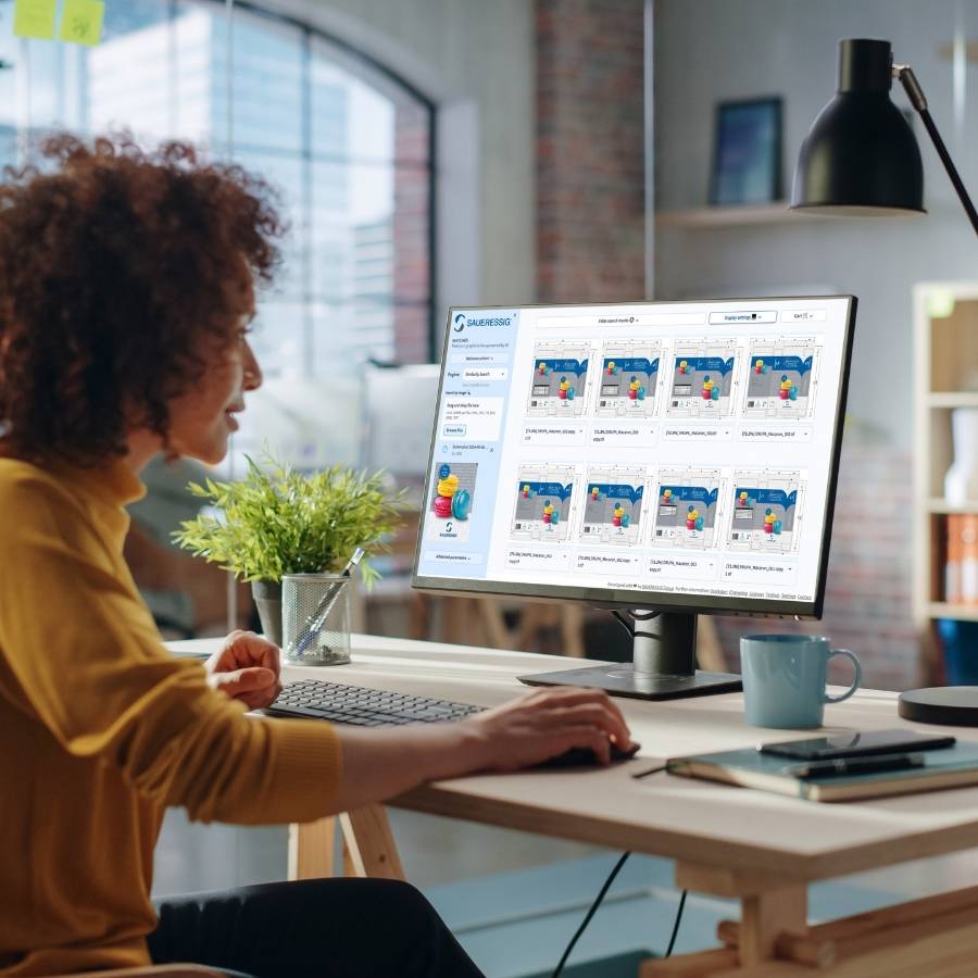 Mitarbeiterin bei der digitalen Designentwicklung am Computer-Arbeitsplatz